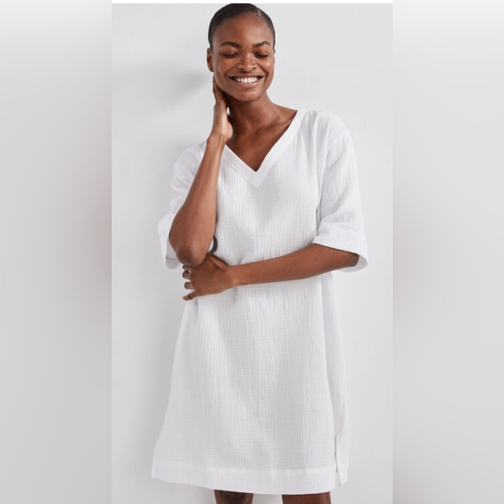 Haven White V-Neck Cotton Textured Dress
